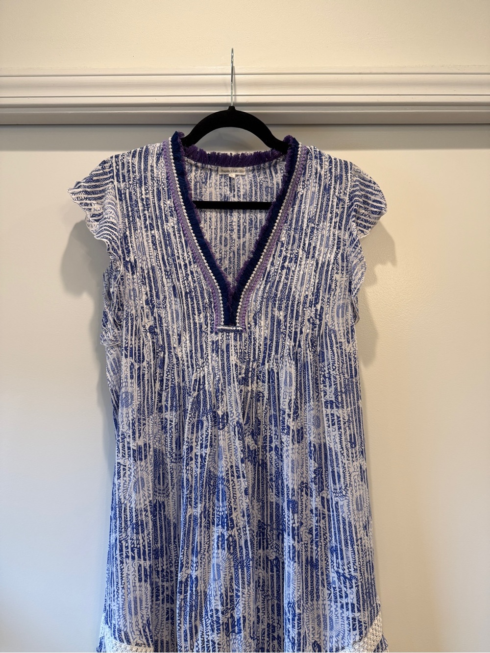 Poupette St. Barth Purple and White V-Neck Printed Mini Dress